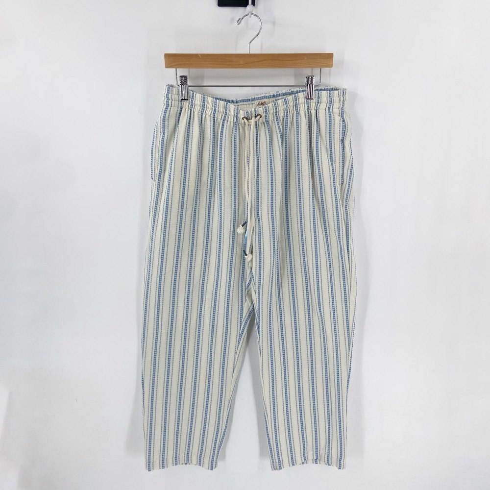 Faherty Blue and Cream Striped Wide Leg Pants